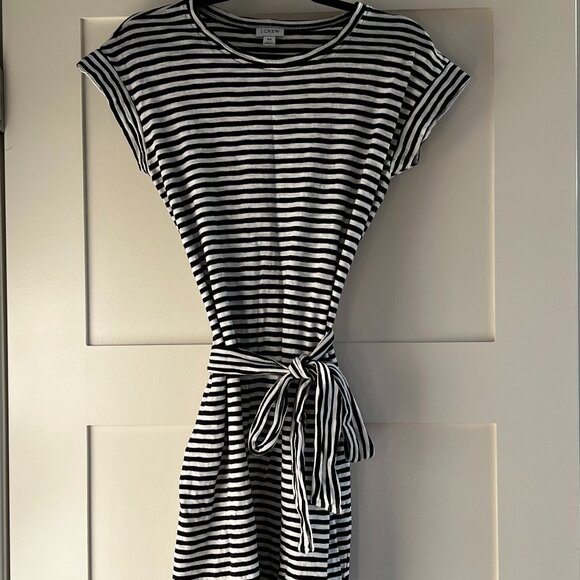 J. Crew short-sleeve striped tie-waist T-shirt dress, Size XS color: Black and W - Picture 3 of 7